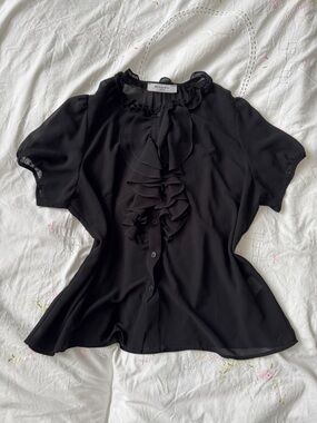 Bailey Y2K Sheer Black Ruffle Romantic Office Blouse Size XL